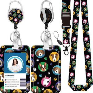 Lanyard w Retractable Badge Holder Dog Lover Reel Belt Clip Nurse Teacher etc